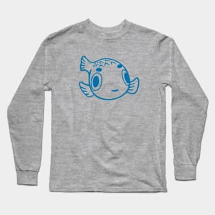 Minimal Puffer fish. Stylized art for bubblefish fans, blue ink Long Sleeve T-Shirt